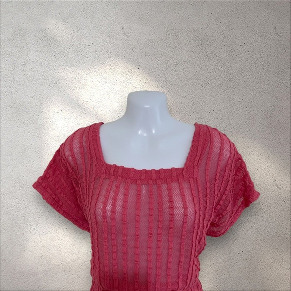 Candie’s Pink Square Neck Smocked Babydoll Knit Top - Picture 2 of 4